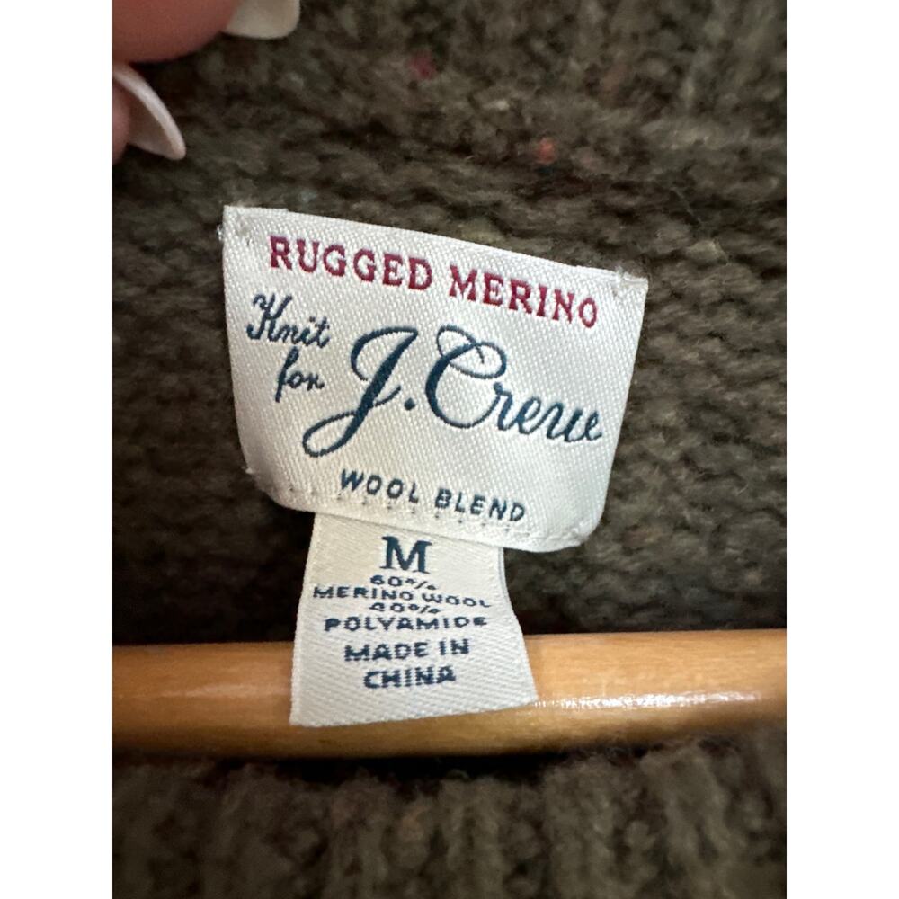 J Crew Sweater Donegal Green Rugged Merino Wool Cable Knit Fisherman Medium - Picture 3 of 5